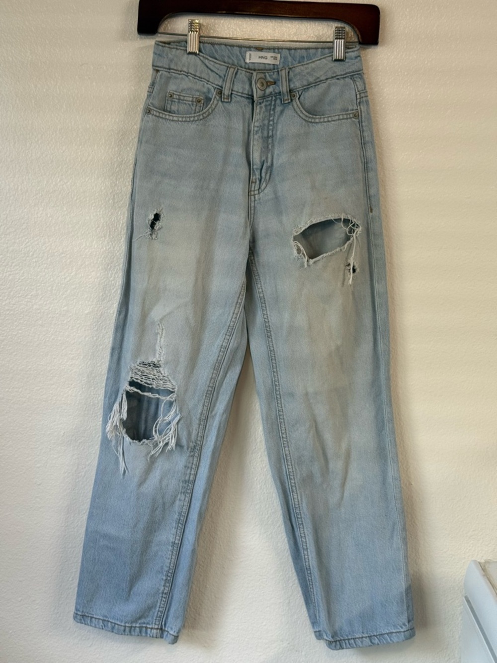 Mango Denim Distressed Women's Jeans Light Blue Size M Skater Festival Party